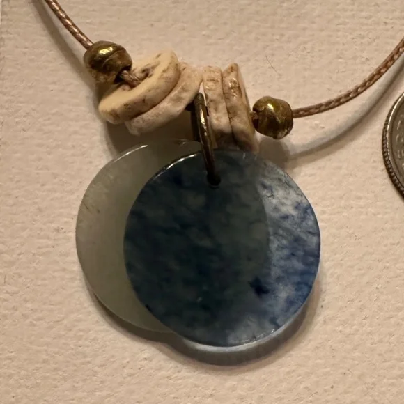 ARTISAN Amazonite & Sodalite Discs Ostrich Eggshell Heishi Reversible Necklace - Picture 2 of 6